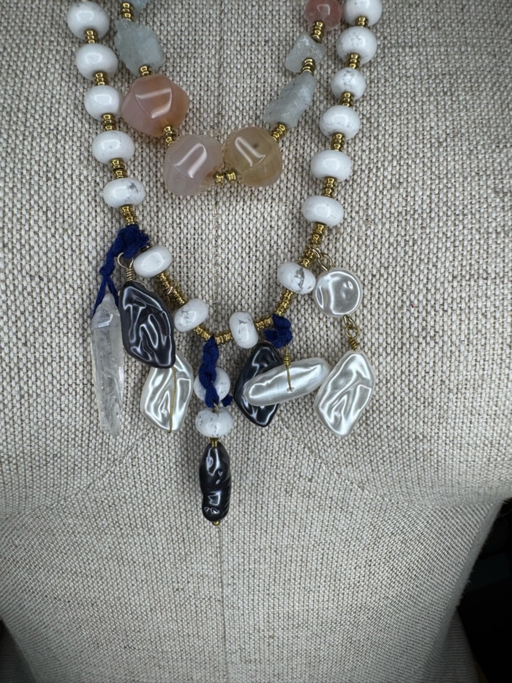 Ariana Ost for Free People Layered Gemstone Pearl Statement Necklace Boho - Picture 4 of 8